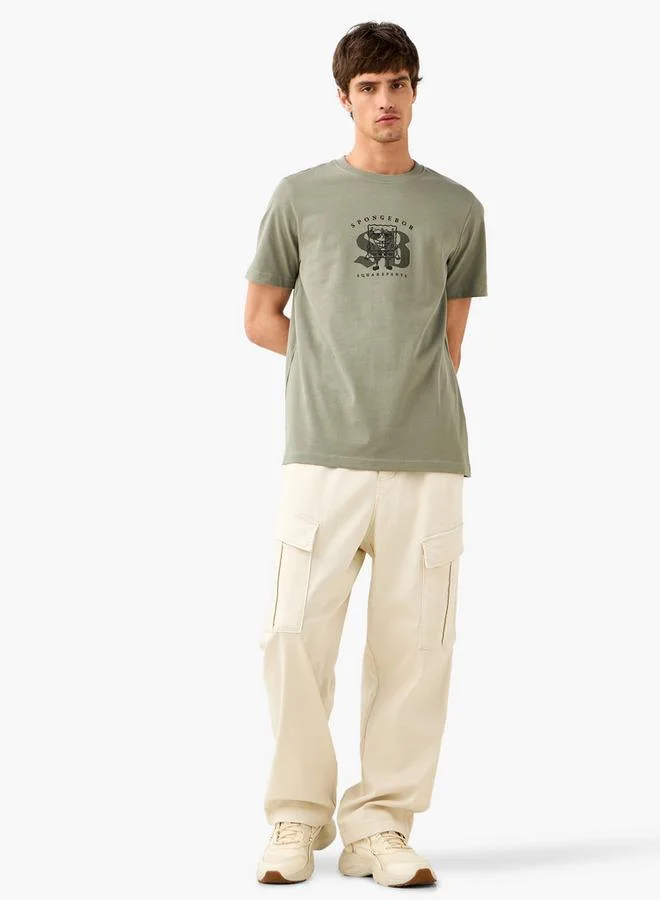 Splash FAV Spongebob Square Pants Print T-shirt with Crew Neck