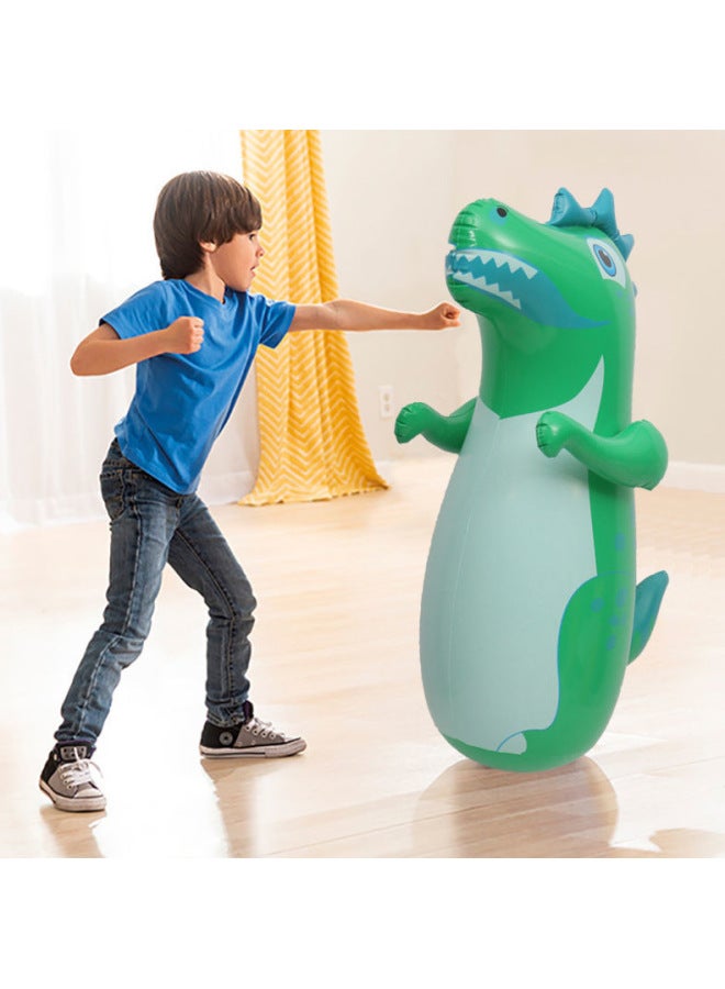 Children's Boxing Sandbag Inflatable Tumbler Toy Indoor Vertical Kids Fighting Exercise Male Haifen-Color:Upgraded Green Dinosaur About 90cm [foot Pump + Repair Patch] - Image 1