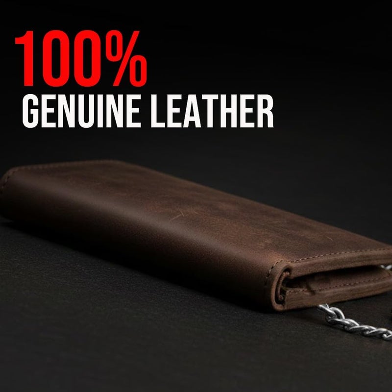 IBRO VINTAGE Motorcycle Chain Wallet for Men - Premium Cowhide Leather RFID Tri-Fold Biker Wallet - Image 3