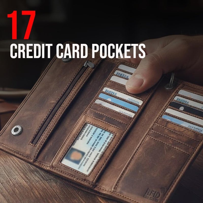 IBRO VINTAGE Motorcycle Chain Wallet for Men - Premium Cowhide Leather RFID Tri-Fold Biker Wallet - Image 4