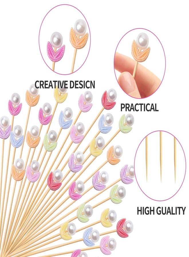 Boan 100PCS Fancy Toothpicks for Appetizers, 4.7 Inch Pearl Flower Skewers for Appetizers, Cocktail Picks for Drinks, Sandwich Fruit Charcuterie Party Decorations - Image 3