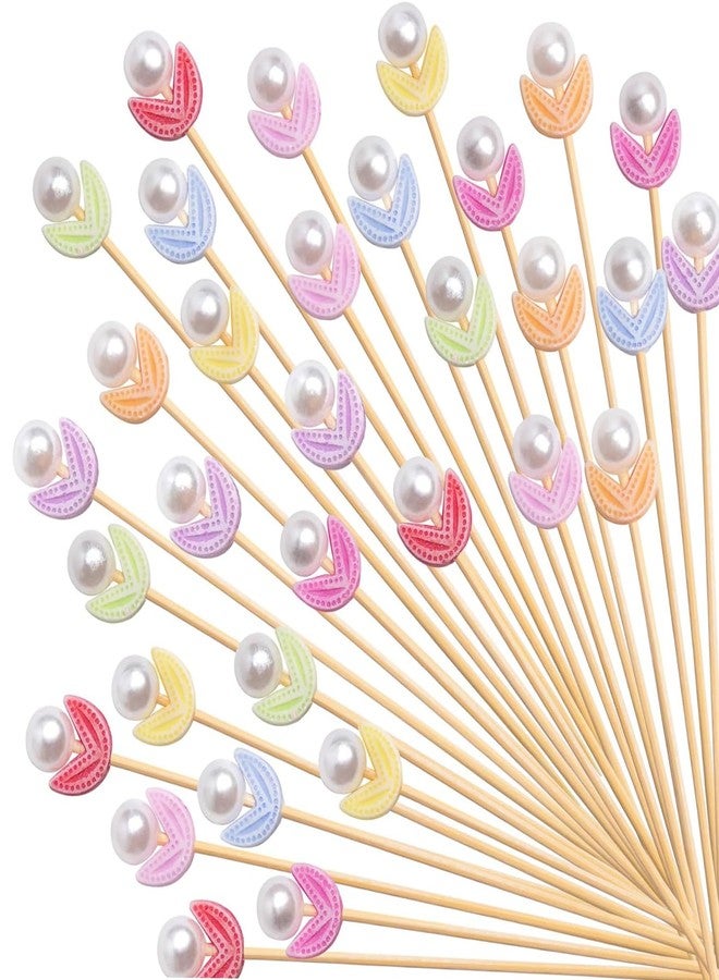 Boan 100PCS Fancy Toothpicks for Appetizers, 4.7 Inch Pearl Flower Skewers for Appetizers, Cocktail Picks for Drinks, Sandwich Fruit Charcuterie Party Decorations - Image 1
