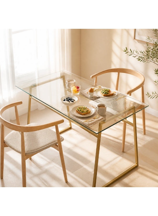 HXDream Modern Rectangular Glass Dining Table,Tempered Glass Top Desk with Gold Metal Frame, Contemporary Rectangle Kitchen Table for 4 People for Dining Room, Living Room, Home Office - Image 1