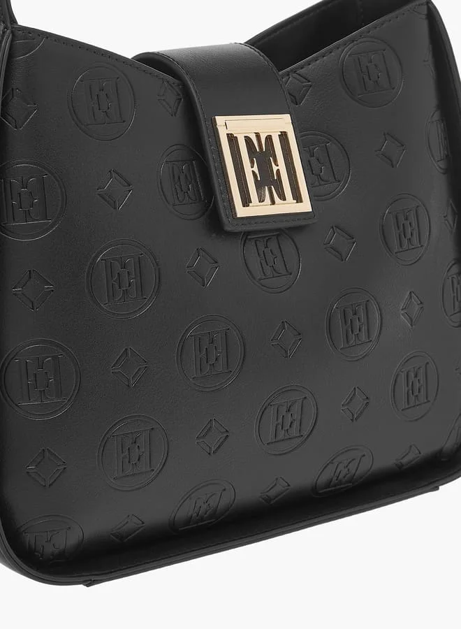 ELLE Womens Monogram Embossed Shoulder Bag With Button Closure And Adjustable Strap
