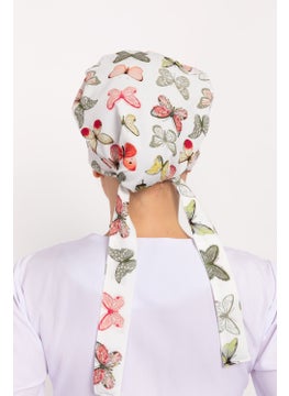Nur Medikal Giyim Nur Medical Clothing Green Butterfly Patterned Hijab Doctor Nurse Hospital Cook Surgical Cap  - Image 2