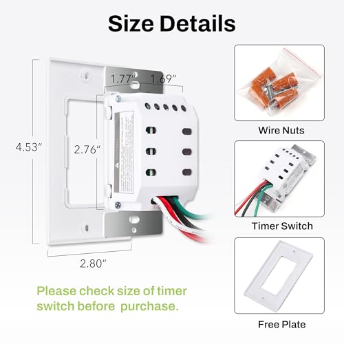 BN-LINK Countdown Digital Wall Timer Switch for Exhaust Fan with Push Button 5-10-20-30-45-60mins, Bathroom Fan Light Switch Timer Indoor, Neutral Required, Wall Plate Included, White - Image 5