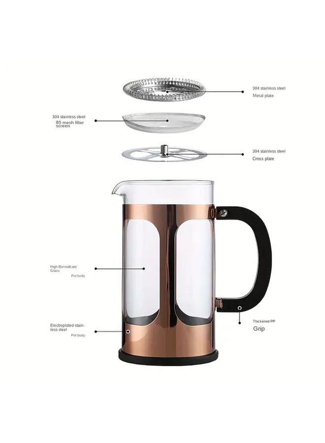 Copper French Press Coffee Maker 34oz Insulated Borosilicate Glass Carafe For Camping Travel Home - Image 4