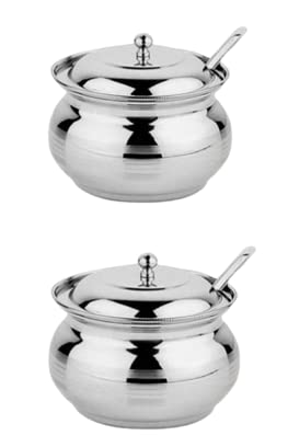 Trendmad Trendmad Stainless Steel Ghee and Oil Container With Spoon Multipurpose Oil Jar Steel Ghee Pot with spoon and lid Capacity of 100ml Silver Pack of 2 