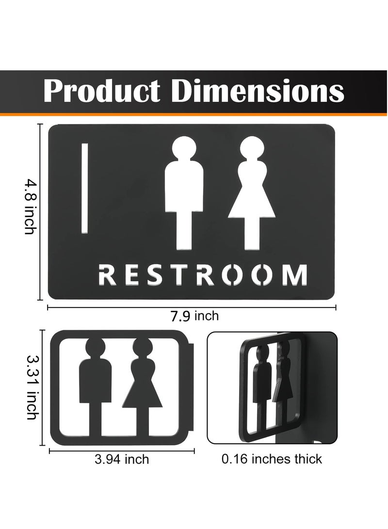 SYOSI Restroom Signs, Hollow Acrylic Adhesive Backed Men's and Women's Bathroom Sign Bathroom Door Signs, Toilet Signs for Business, Bathroom Signage (Black) - Image 2
