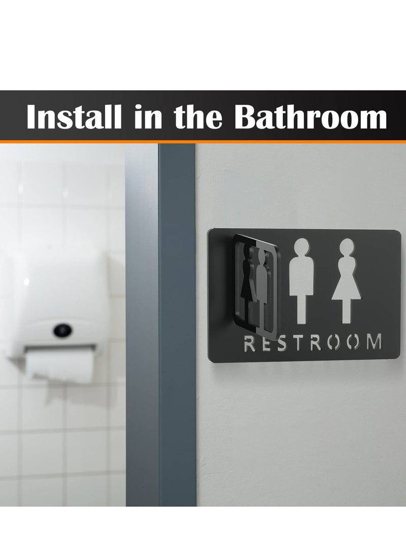 SYOSI Restroom Signs, Hollow Acrylic Adhesive Backed Men's and Women's Bathroom Sign Bathroom Door Signs, Toilet Signs for Business, Bathroom Signage (Black) - Image 5