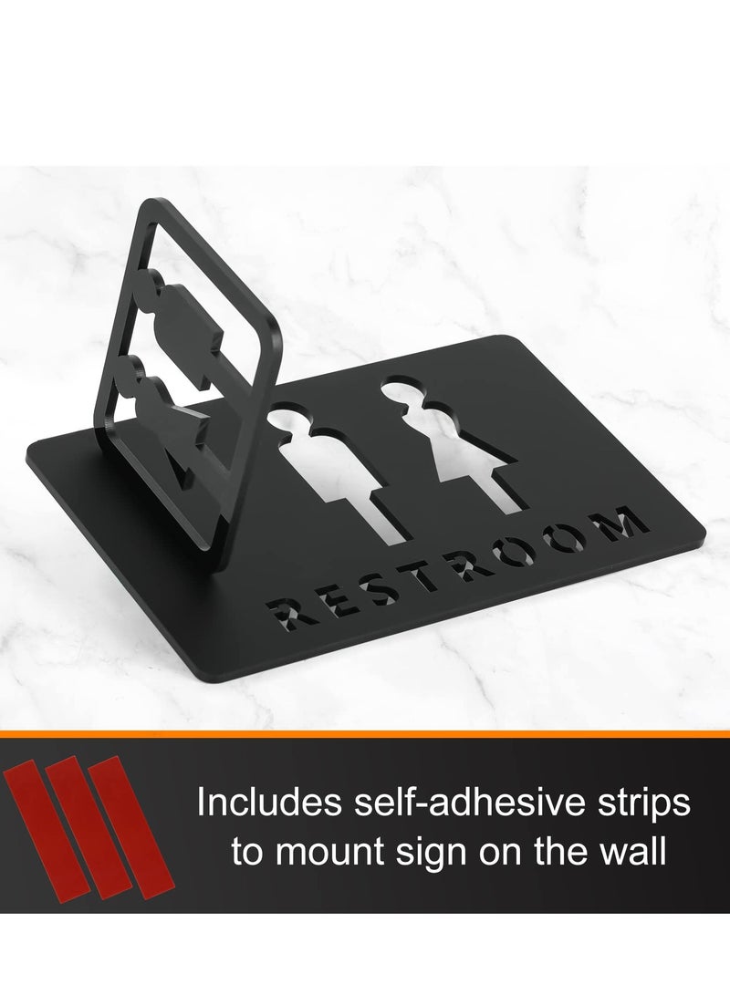 SYOSI Restroom Signs, Hollow Acrylic Adhesive Backed Men's and Women's Bathroom Sign Bathroom Door Signs, Toilet Signs for Business, Bathroom Signage (Black) - Image 4