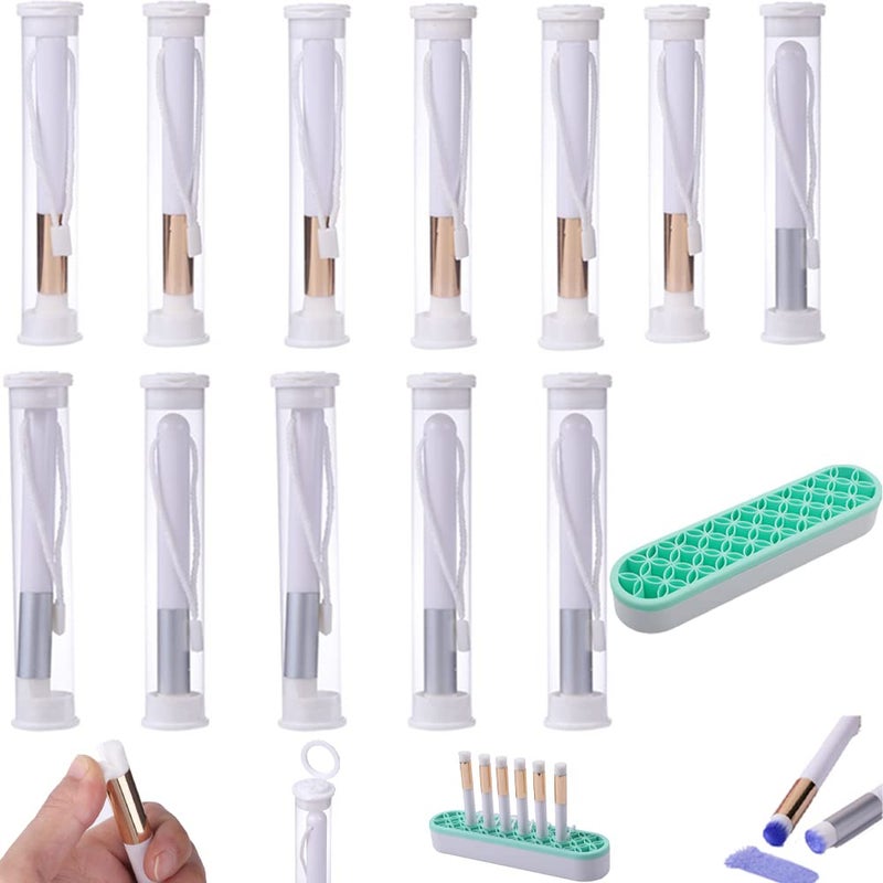 CYFUN DESIGN 12 Pieces Ink Blending Brushes for Card Making Paper Crafting Stamping Background Mini Crafting Brushes with Holder Sets for Blending Paper Crafter Blenders Painting Multipurpose Use