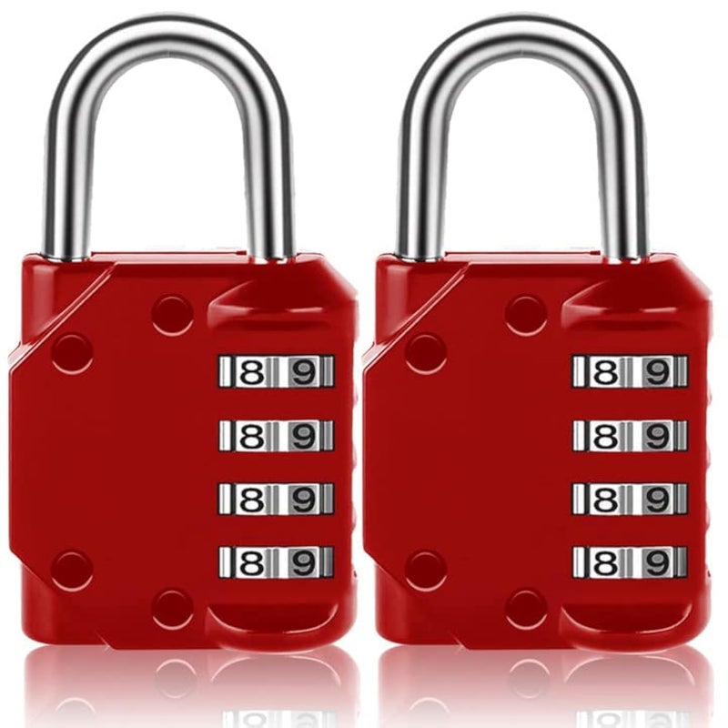 Vervida 2 Pack Combination Lock Resettable 4 Digit Combo Heavy Duty Padlock Outdoor for Gym Locker School Locker and Sports Locker Fence Toolbox Hasp Storage Red