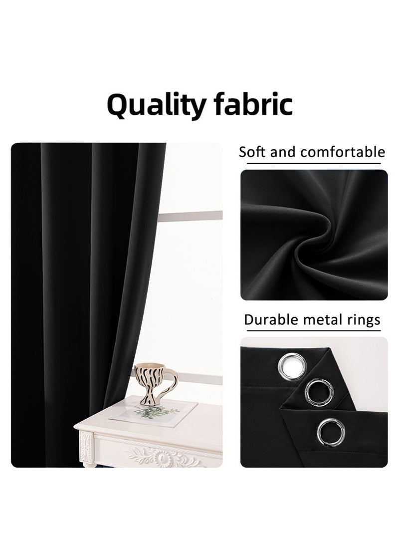 Solid Blackout Polyester Curtains, Grommet Top, 90% Light Blocking, 1 Panel, Fits Windows 70-93cm Wide (Black 140W x 262H cm) - Image 2