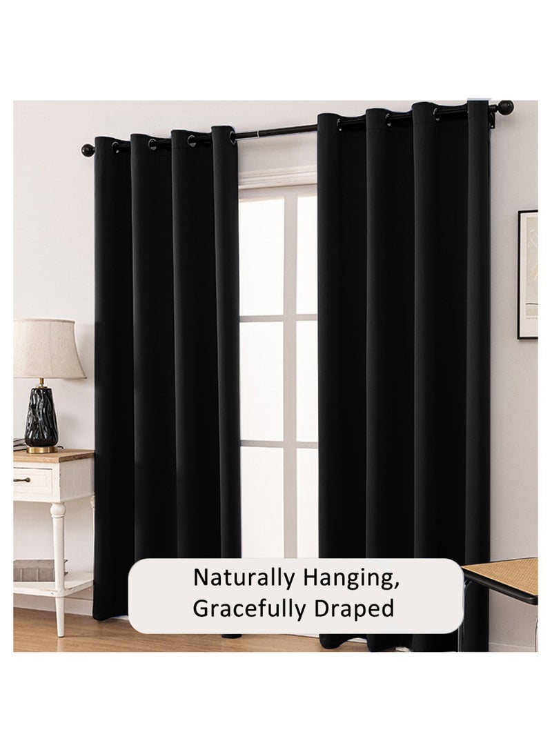 Solid Blackout Polyester Curtains, Grommet Top, 90% Light Blocking, 1 Panel, Fits Windows 70-93cm Wide (Black 140W x 262H cm) - Image 3