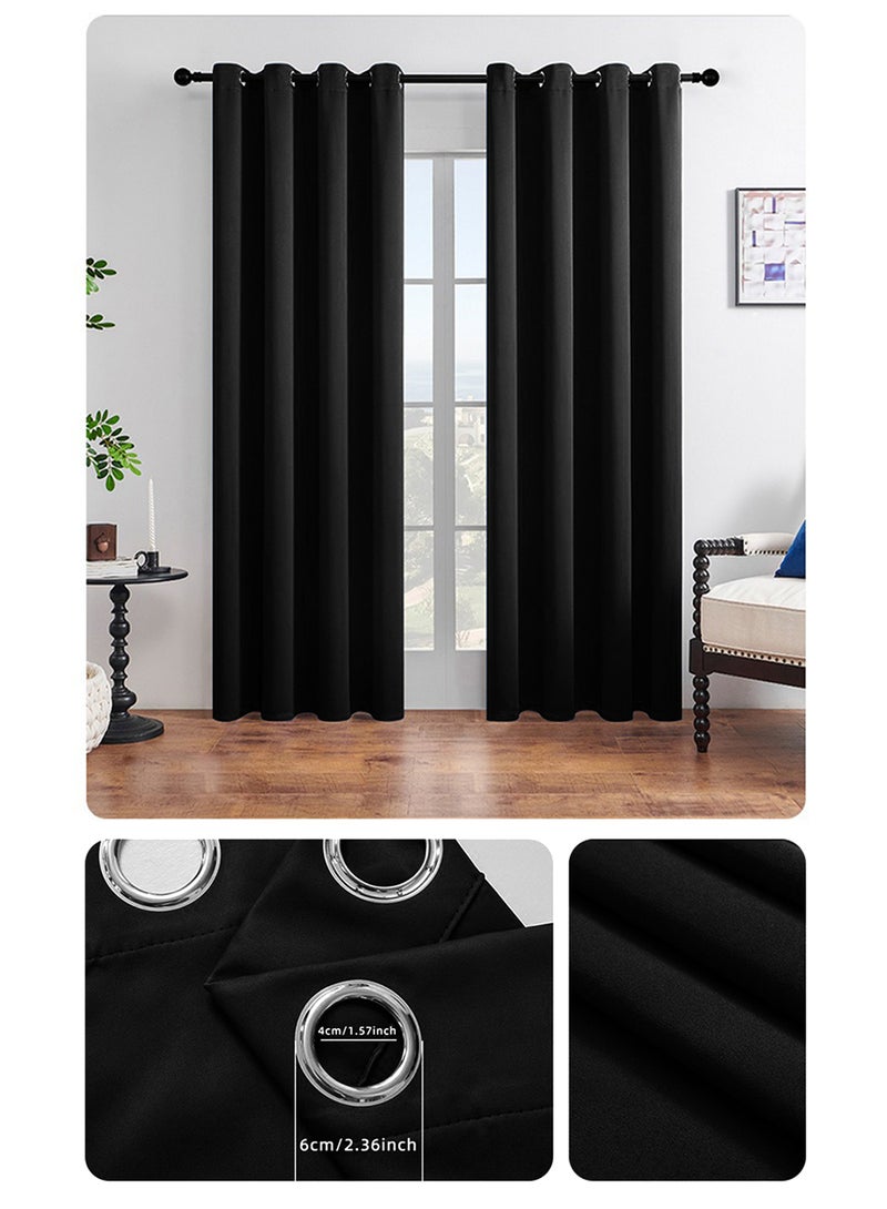 Solid Blackout Polyester Curtains, Grommet Top, 90% Light Blocking, 1 Panel, Fits Windows 70-93cm Wide (Black 140W x 262H cm) - Image 5
