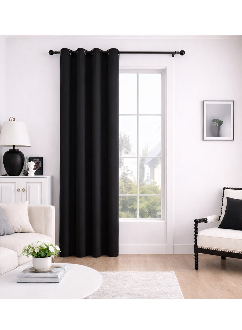 Solid Blackout Polyester Curtains, Grommet Top, 90% Light Blocking, 1 Panel, Fits Windows 70-93cm Wide (Black 140W x 262H cm) - Image 1