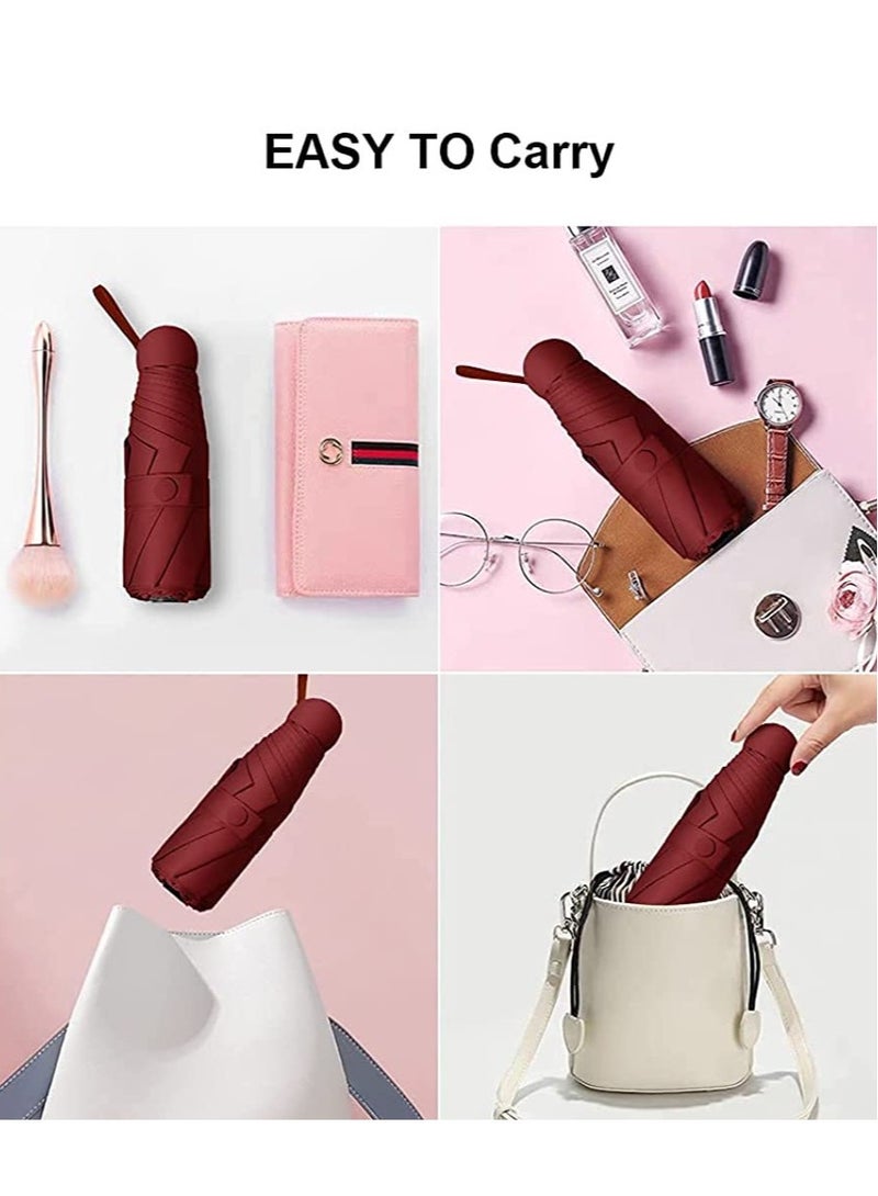 SOLARAE Mini Windproof Folding Travel Umbrella, Sun & Rain Umbrellas, Compact Portable for Women Men, Red - Image 5