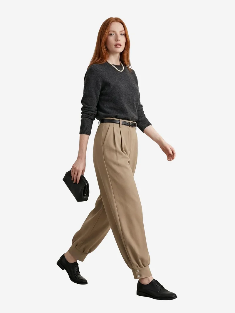 ماي فاشن MY FASHION Belted Buttoned Leg Tailored Trousers