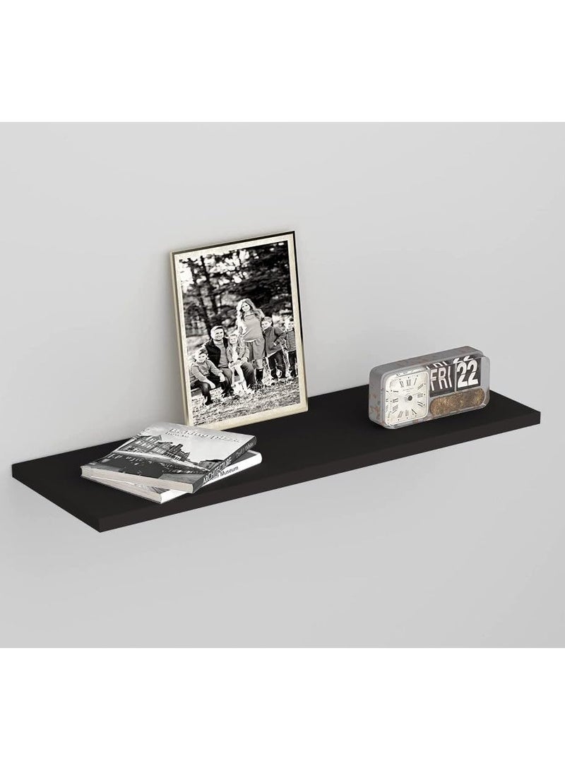 Set of 2 Wall Mounted Shelf for Bathroom, Bedroom, Living Room, Kitchen Small Hanging Bookshelf Storage Room Decor 10kg Capacity Black -60cm*20cm Matte - Set Includes Its Mounting Screws - Image 1