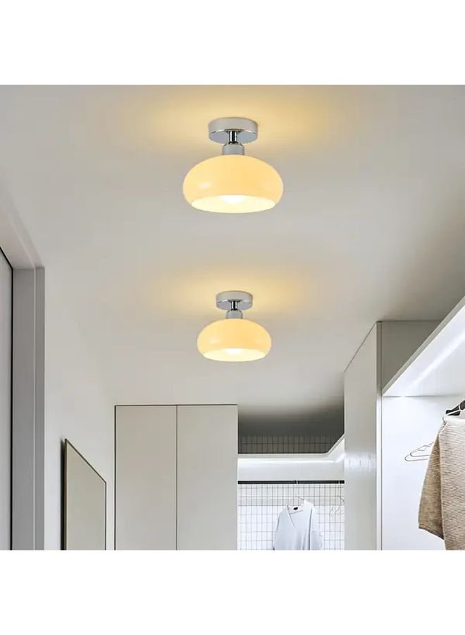 Copper Vintage Glass Semi Flush Ceiling Light Mid Century Modern Pendant - Image 5