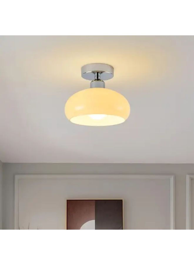 Copper Vintage Glass Semi Flush Ceiling Light Mid Century Modern Pendant - Image 1