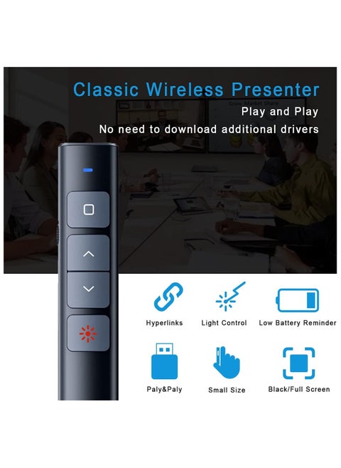 Presentation Clicker Wireless Presenter Remote USB Control PPT Clicker for Powerpoint Presentations Pointer for Cats Dog Red Laser, Office Slide Advancer for Mac Win Laptop Computer(Battery Included)