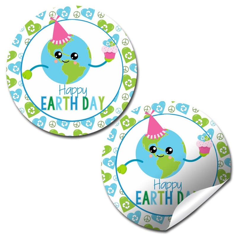 Happy Earth Day Educational Earth Day Sticker Labels 40 2 Party Circle Stickers by AmandaCreation Great for Teachers Non Profit and Eco Friendly Organizations to Celebrate Earth Day