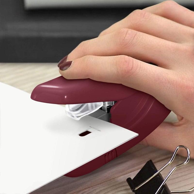 Plus Paper Clinch Compact Staple-Free Stapler, Burgundy Red Widely used design - Image 4