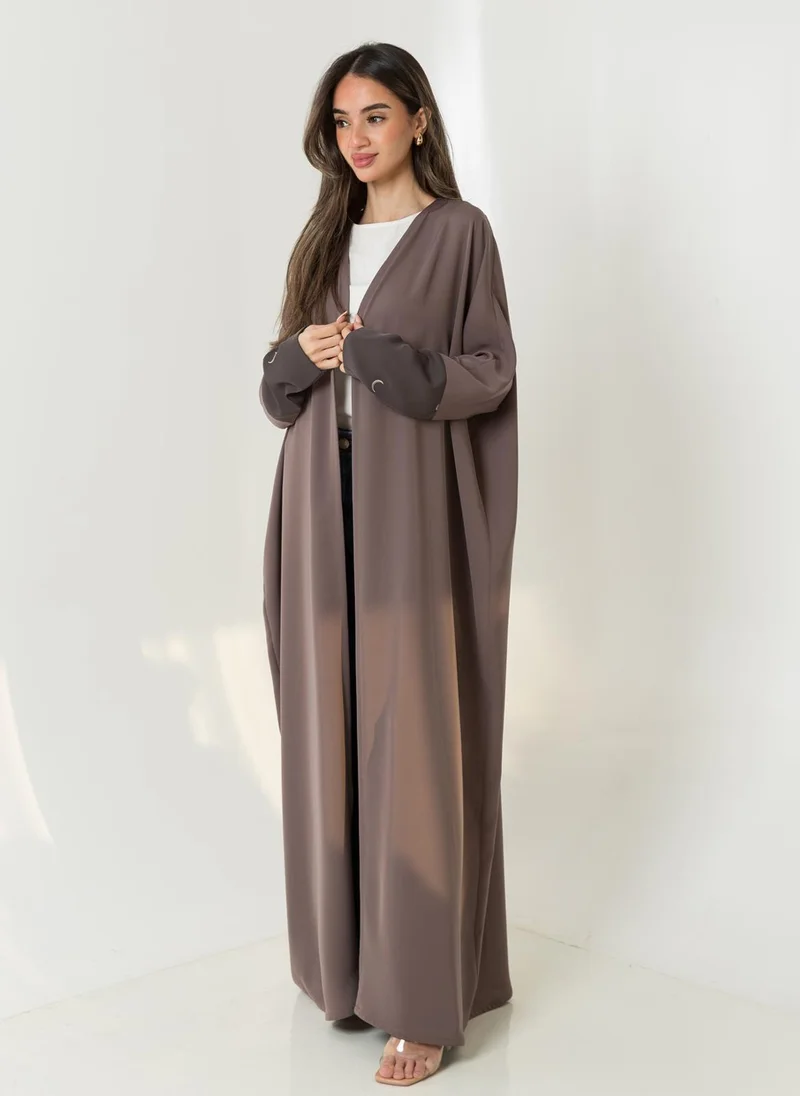 Kaafmeem Khaki Lunar Glow Half Bisht Abaya