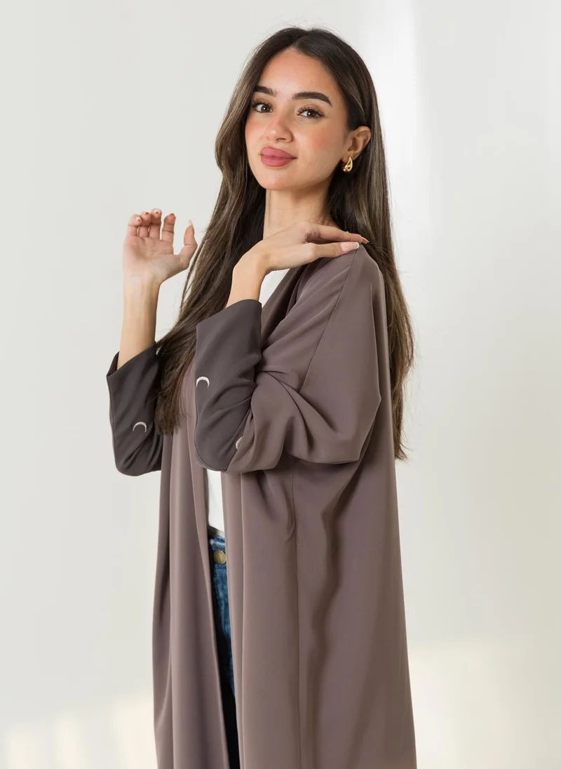 Kaafmeem Khaki Lunar Glow Half Bisht Abaya