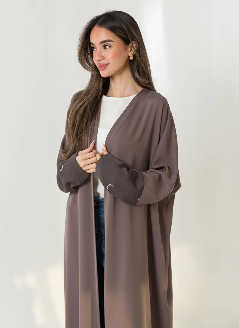 Kaafmeem Khaki Lunar Glow Half Bisht Abaya