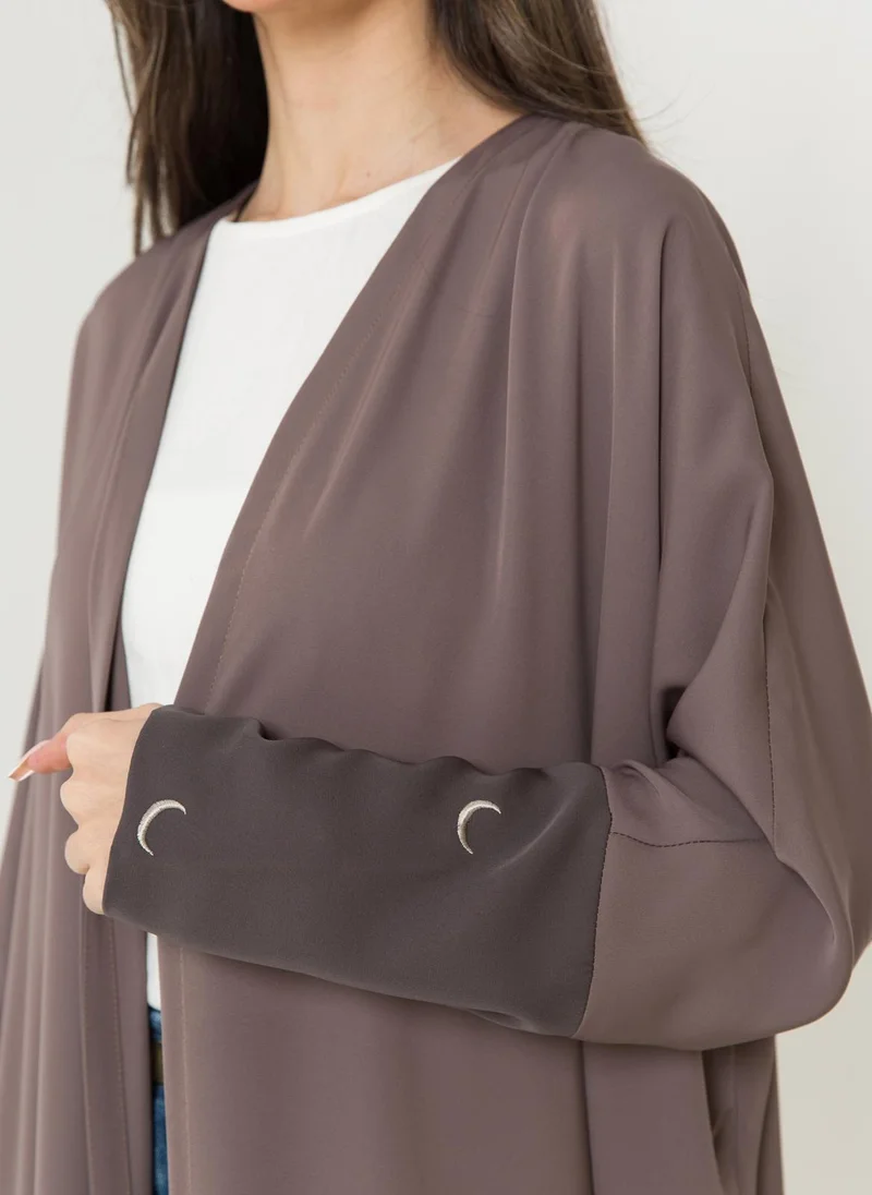 Kaafmeem Khaki Lunar Glow Half Bisht Abaya