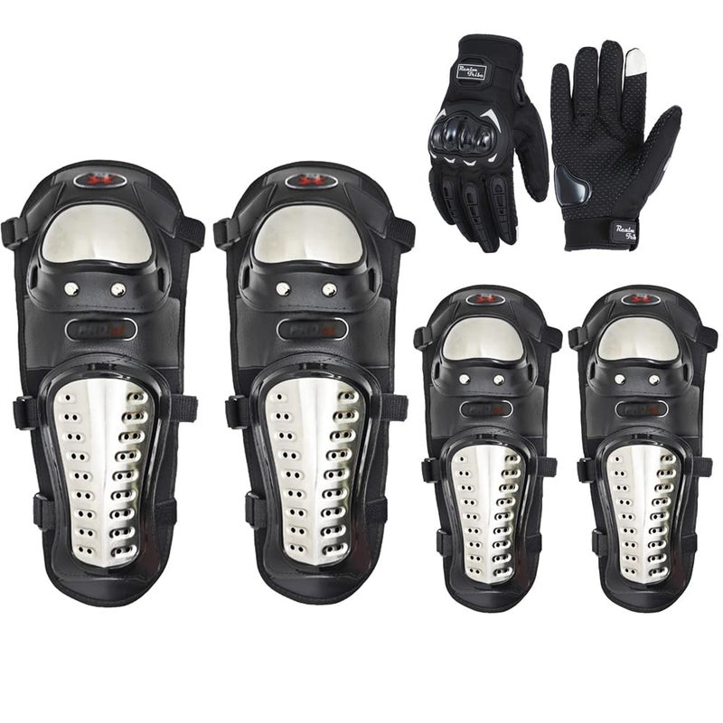 Aikelai 6pcs Adults Alloy Steel Motorcycle Knee Pads Elbow Pads with Motorcycle Gloves Motocross Knee Shin Guards Dirt Bike Gear for Men and Women Gloves L - Image 2