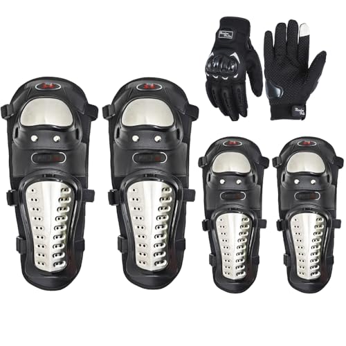 Aikelai 6pcs Adults Alloy Steel Motorcycle Knee Pads Elbow Pads with Motorcycle Gloves Motocross Knee Shin Guards Dirt Bike Gear for Men and Women Gloves L - Image 1