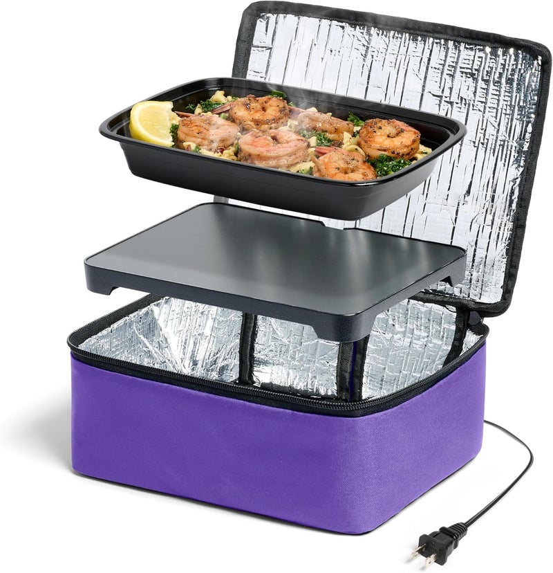 HOTLOGIC Mini Heated Lunch Box - Portable Electric Food Warmer for Men and Women - Great for Work, Office, and Construction - Cook, Reheat, and Eat on the Go - 120V - Purple - Image 1