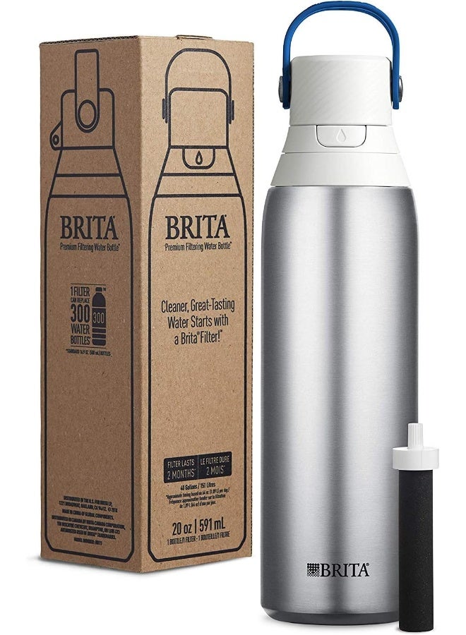 BRITA Brita Stainless Steel Premium Filtering Water Bottle, BPA-Free, Reusable, Insulated, Replaces 300 Plastic Water Bottles, Filter Lasts 2 Months or 40 Gallons, Includes 1 Filter, Stainless - 20 oz.  - Image 5