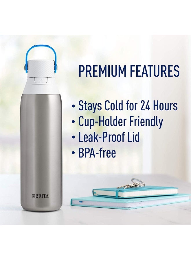 BRITA Brita Stainless Steel Premium Filtering Water Bottle, BPA-Free, Reusable, Insulated, Replaces 300 Plastic Water Bottles, Filter Lasts 2 Months or 40 Gallons, Includes 1 Filter, Stainless - 20 oz.  - Image 2