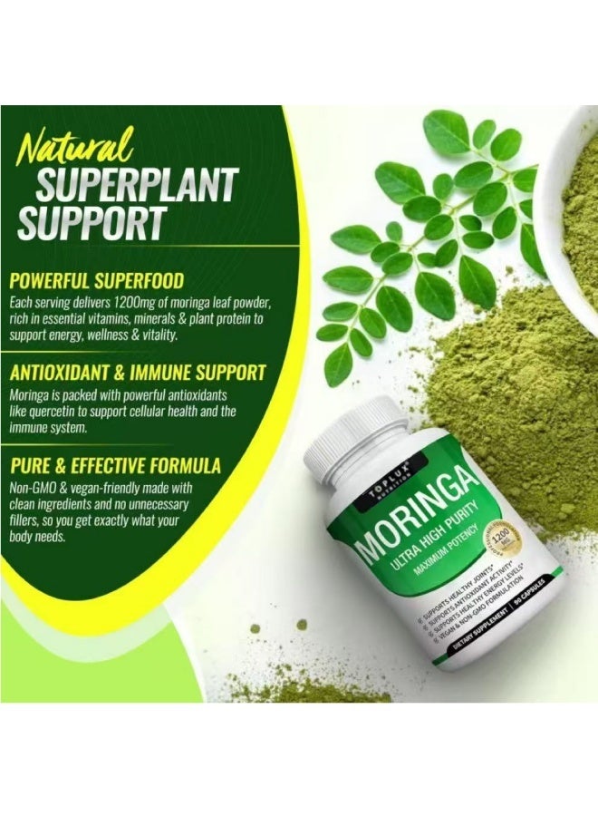Toplux Moringa Capsules 1200mg – Ultra High Purity | Organic Moringa Oleifera Supplement | Supports Joints, Energy, Immunity & Antioxidant Health | Vegan, Non-GMO, 90 Veggie Caps - Image 2