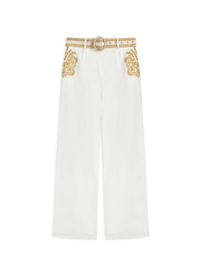 Embroidered Trousers With Belt