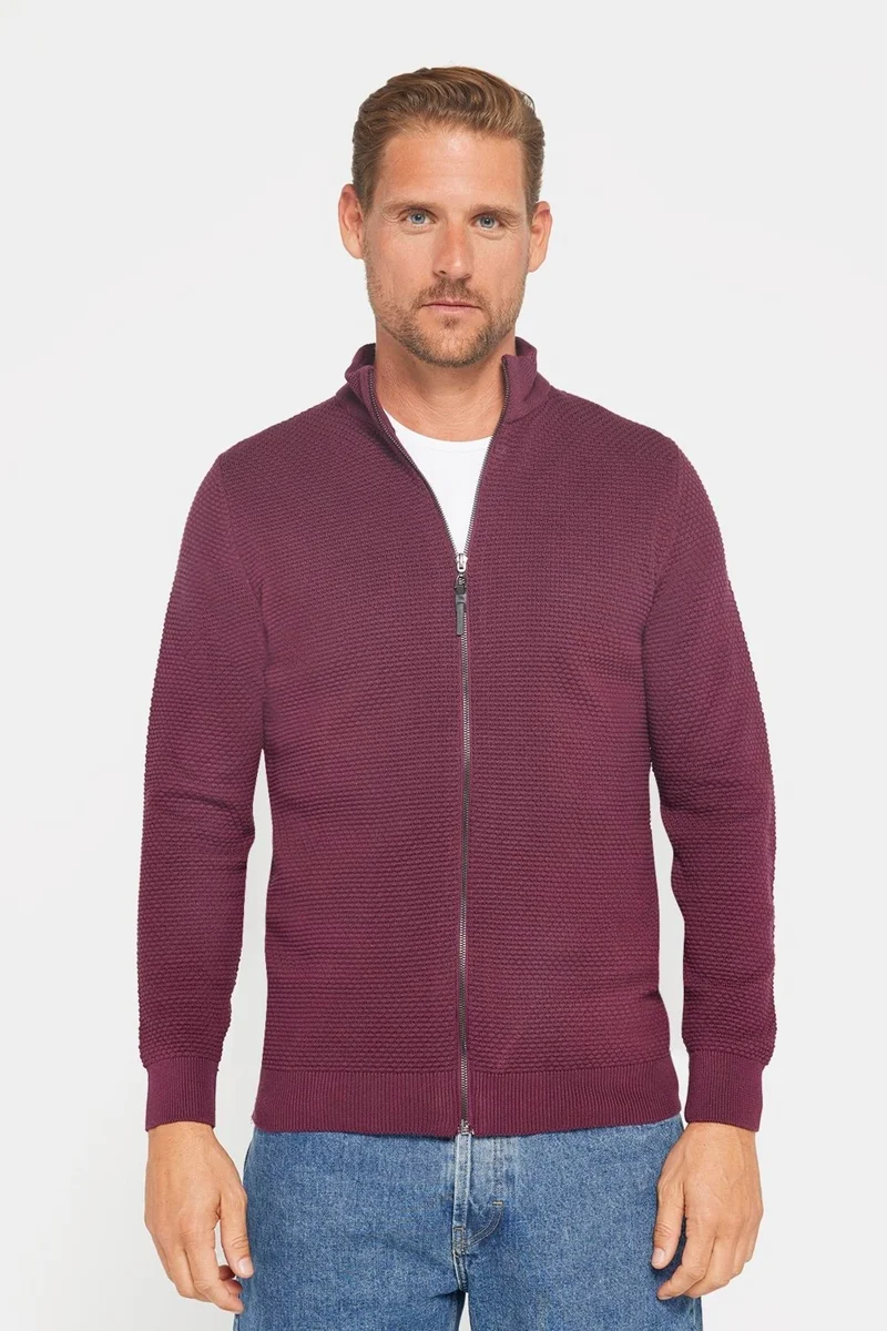 تودورس Patterned Half Turtleneck Zippered Men's Cardigan