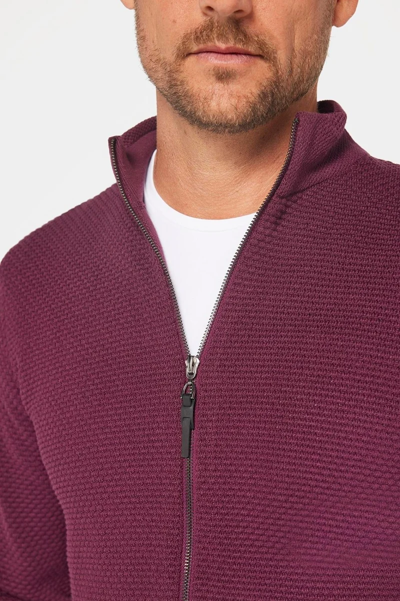 تودورس Patterned Half Turtleneck Zippered Men's Cardigan