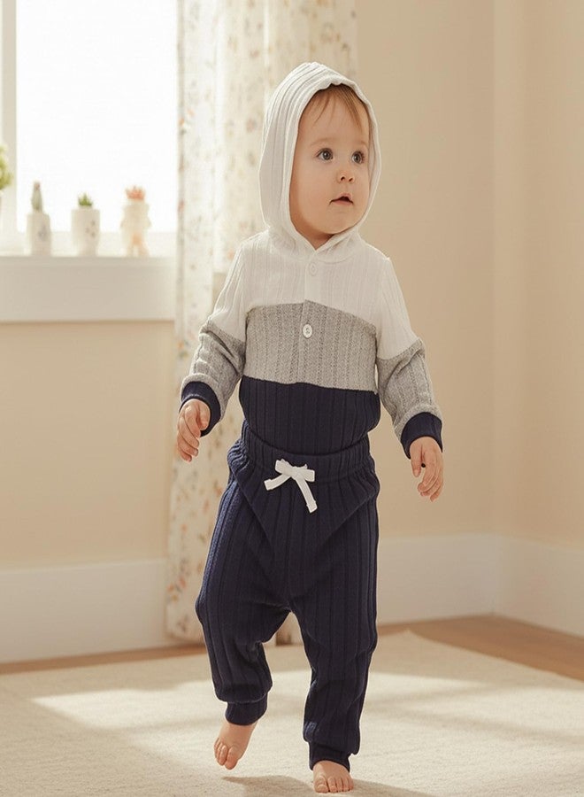 Giraropa Newborn Baby Boy Clothes Rib Knit Romper Jumpsuit Solid Sweater Sweatsuit 2Pcs Joggers Pant Set Fall Winter Clothes (Blue hoodie, 3-6 Months) - Image 5