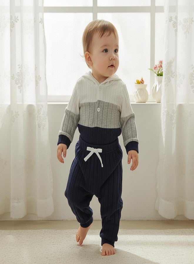 Giraropa Newborn Baby Boy Clothes Rib Knit Romper Jumpsuit Solid Sweater Sweatsuit 2Pcs Joggers Pant Set Fall Winter Clothes (Blue hoodie, 3-6 Months) - Image 2