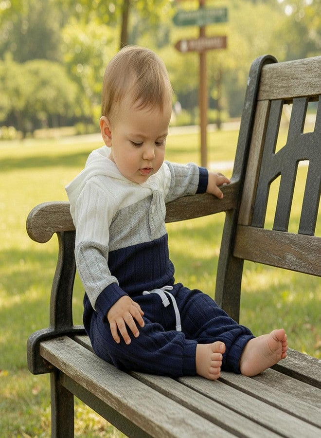 Giraropa Newborn Baby Boy Clothes Rib Knit Romper Jumpsuit Solid Sweater Sweatsuit 2Pcs Joggers Pant Set Fall Winter Clothes (Blue hoodie, 3-6 Months) - Image 3