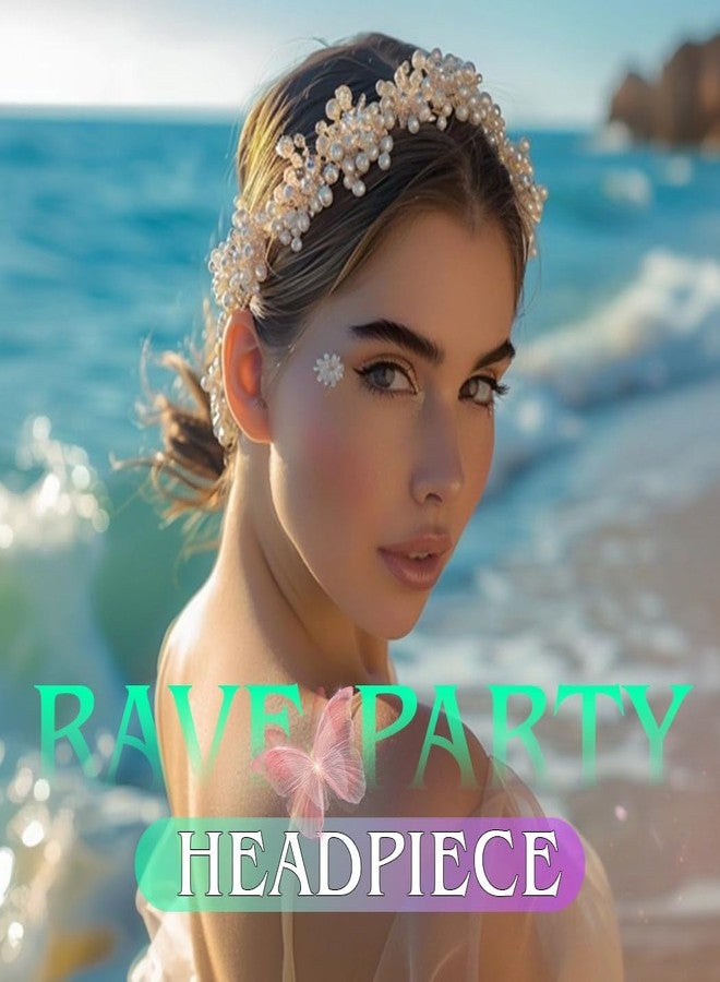 EARENT Light Up Flower Crown Pearl Headpiece Glow Floral Rave Costume Hair Accessories for Women - Image 3