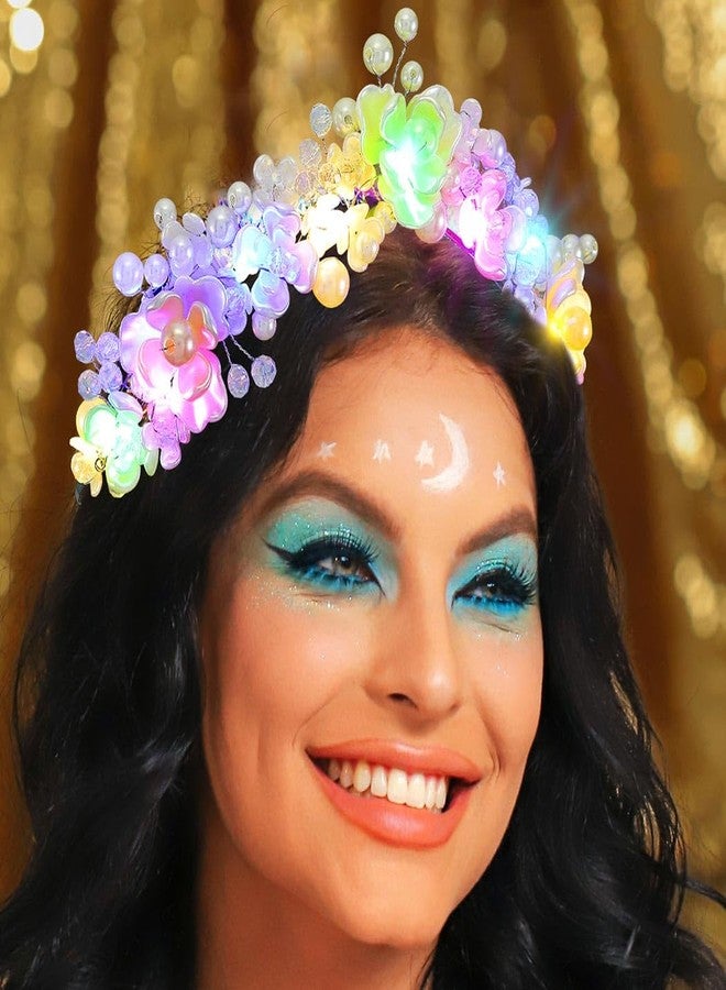EARENT Light Up Flower Crown Pearl Headpiece Glow Floral Rave Costume Hair Accessories for Women - Image 1