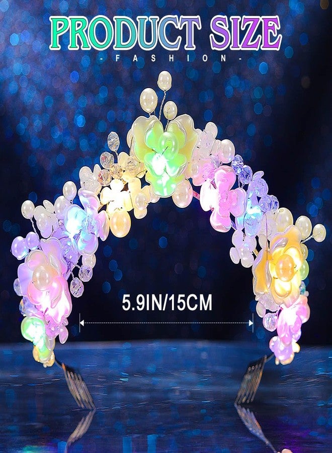EARENT Light Up Flower Crown Pearl Headpiece Glow Floral Rave Costume Hair Accessories for Women - Image 4
