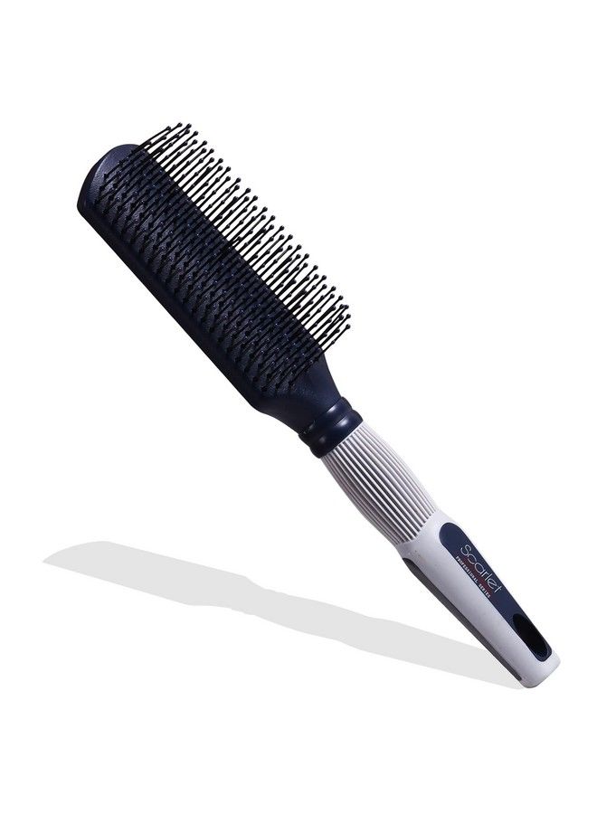 Scarlet Line Professional 9 Rows Large Flat Hair Brush With Anti Slip Rubber Grip Handle Ball Tip Nylon Bristles For Hair Styling Navy Blue N Silver - Image 1