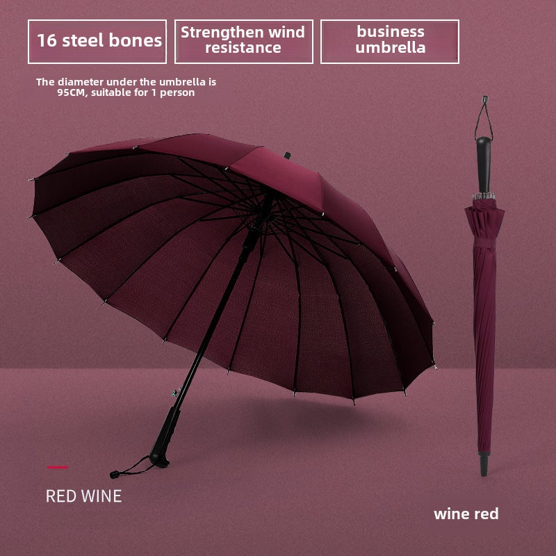16-Rib Strong Windproof Rainbow Umbrella Wine red